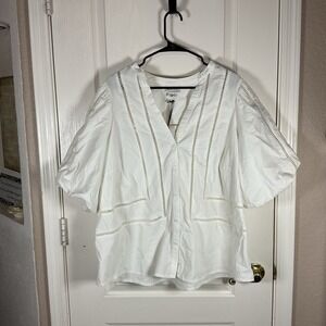 Ava & Viv Women's Ballon Elbow Sleeve V-Neck Button Up Blouse White 2X